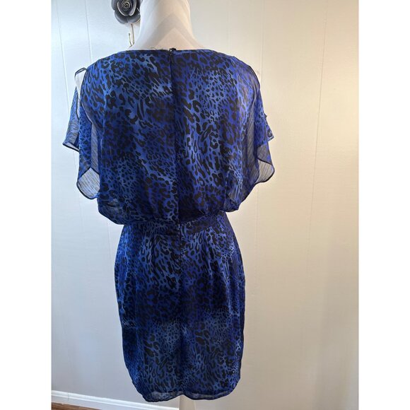 W118 by Walter Baker Blue Leopard Print Sleeveless Dress With Back Zipper & Poly - Picture 3 of 9
